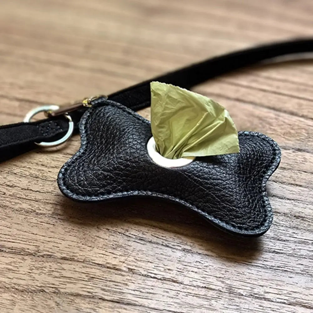 Distributeur de sacs à déjections élégant en cuir  – Avec rouleau inclus 