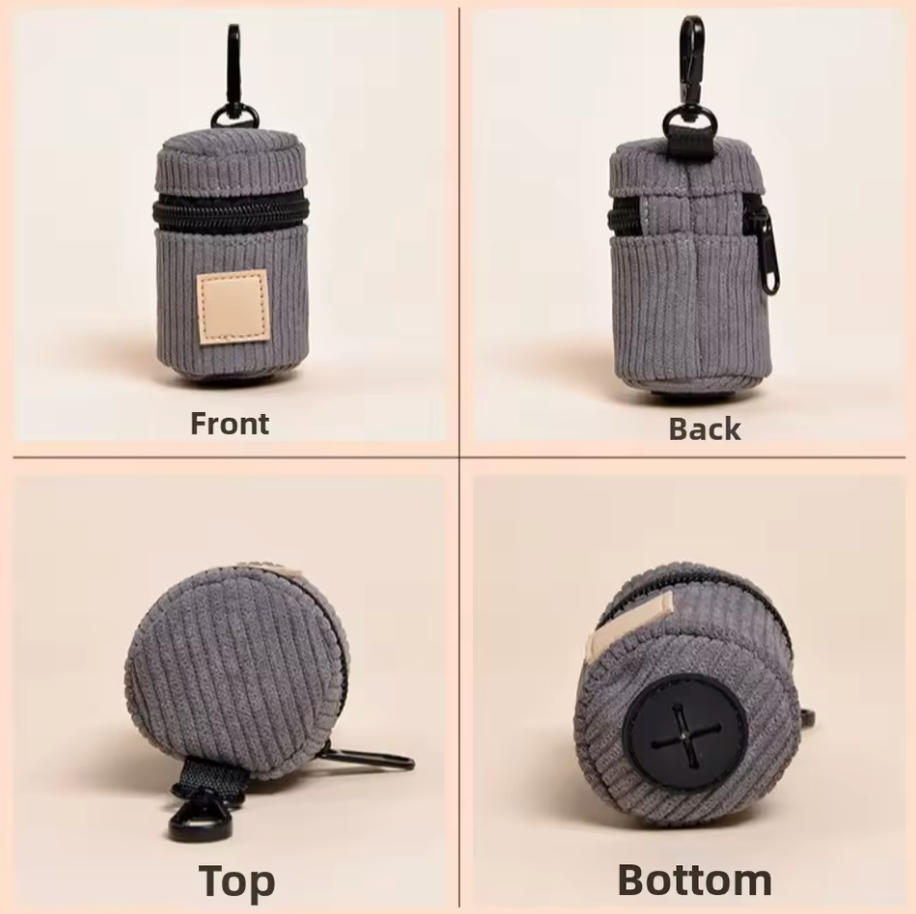 Porte-sacs à déjections en velours côtelé muni d'un crochet